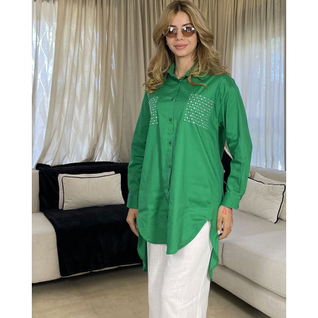 Chemise en popeline avec poche en strass