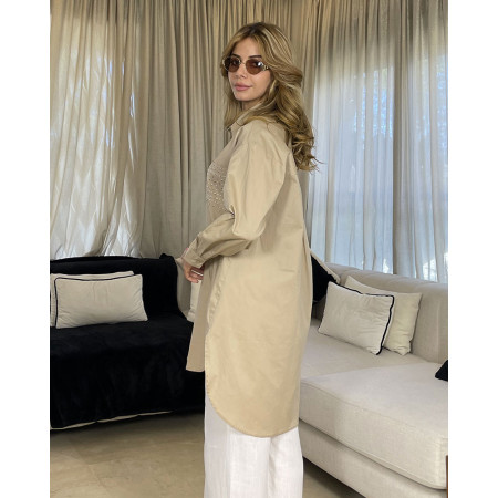 Chemise en popeline avec poche en strass