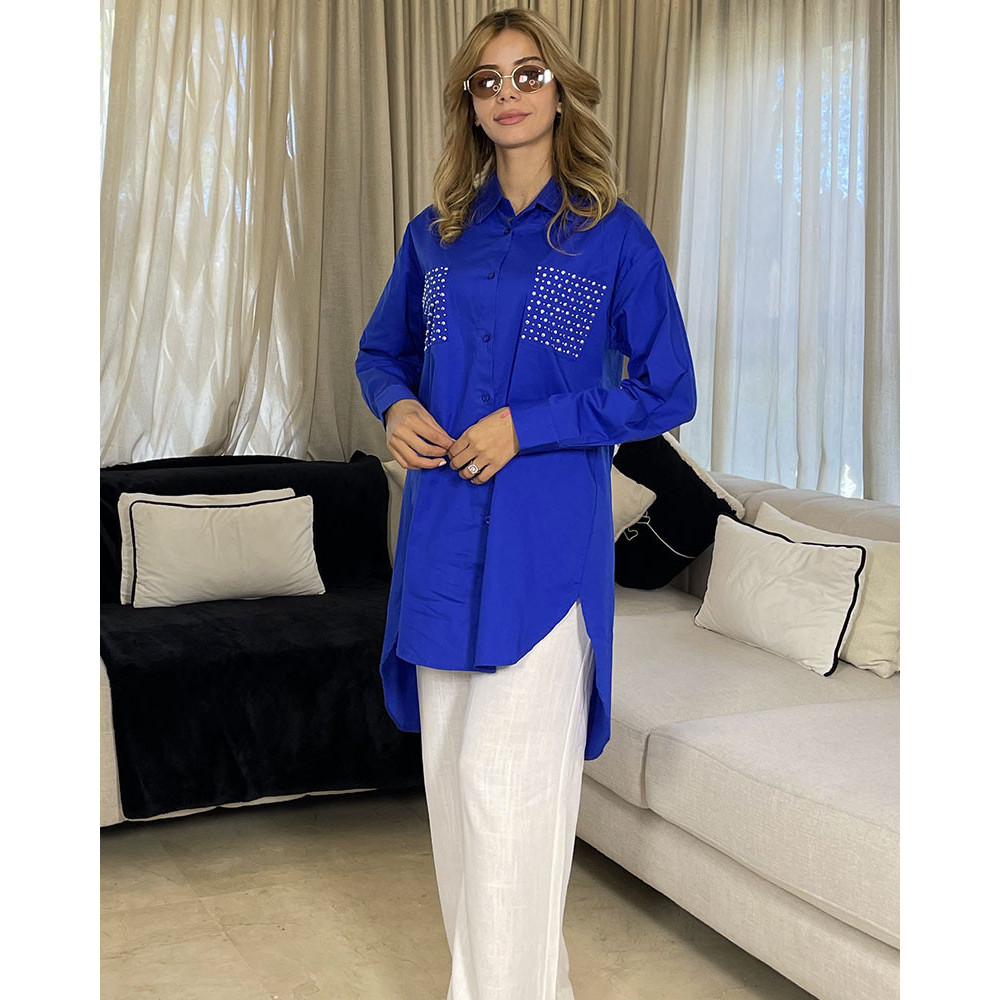 Chemise en popeline avec poche en strass