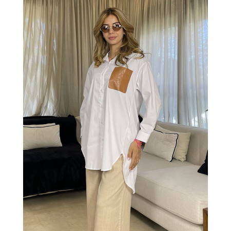 Chemise en popeline avec poche en simili cuir