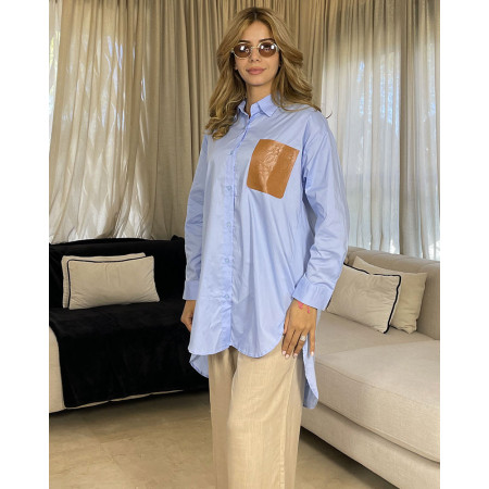 Chemise en popeline avec poche en simili cuir