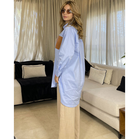 Chemise en popeline avec poche en simili cuir