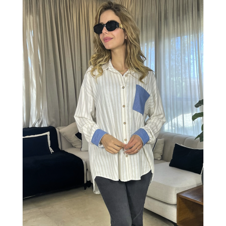 chemise rayée en lin avec poche en jean