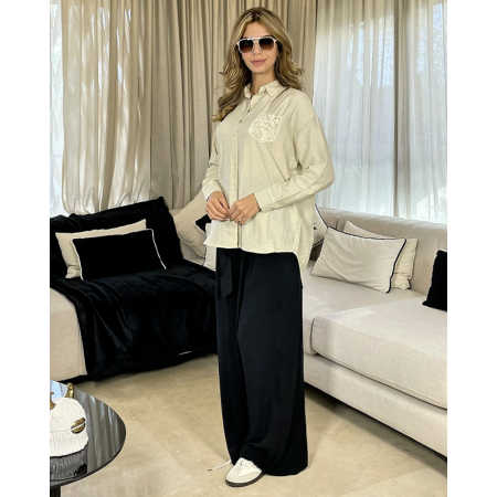 Chemise en lin avec poche en dentelle