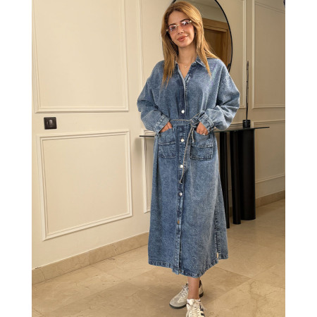 Chemise robe en jeans