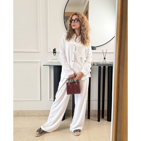 Ensemble en lin avec poche brodé