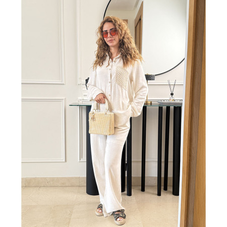 Ensemble en lin avec poche brodé