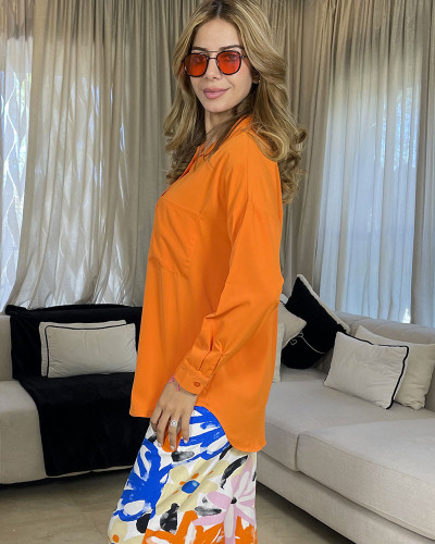 Chemise en crepe de soie avec poche