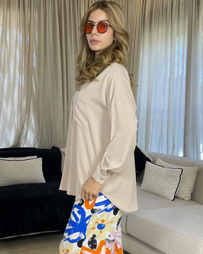 Chemise en crepe de soie avec poche