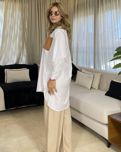 Chemise en popeline avec poche en cuir