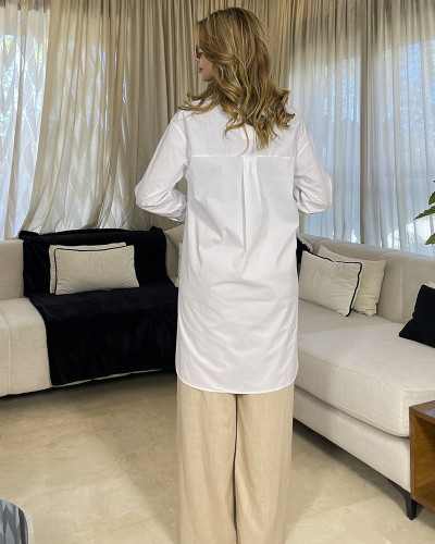 Chemise en popeline avec poche en cuir