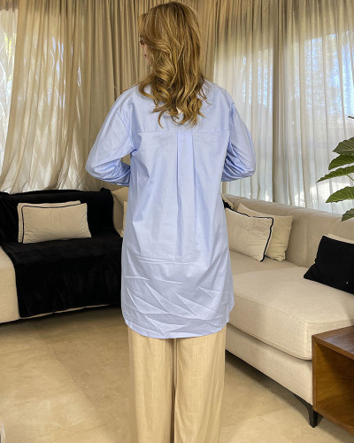 Chemise en popeline avec poche en cuir