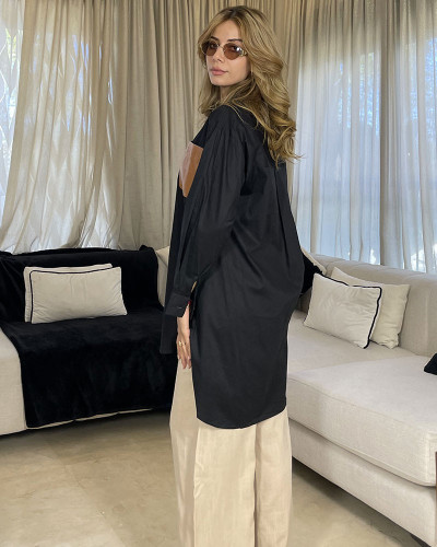 Chemise en popeline avec poche en cuir