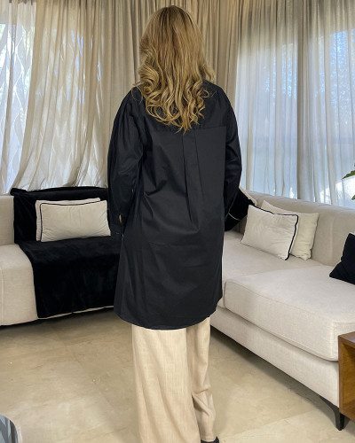 Chemise en popeline avec poche en cuir