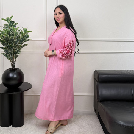 Chemise robe  en lin avec manches brodées