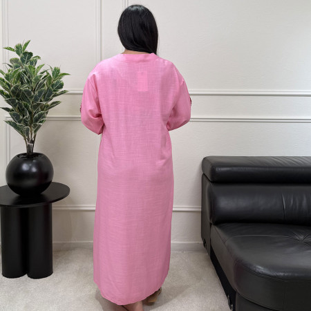 Chemise robe  en lin avec manches brodées