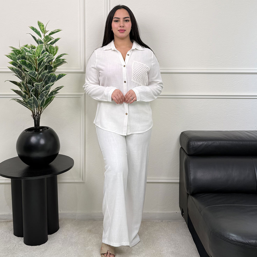 Ensemble en lin avec poche brodé