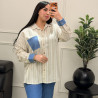 chemise rayée en lin avec poche en jean