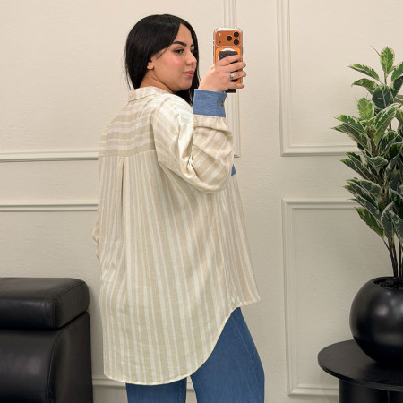 chemise rayée en lin avec poche en jean