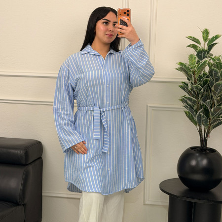 Chemise robe rayée en lin