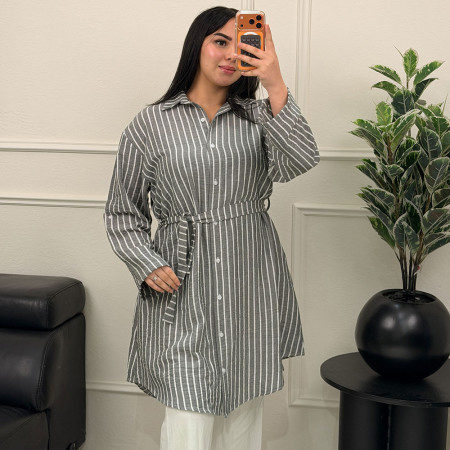 Chemise robe rayée en lin