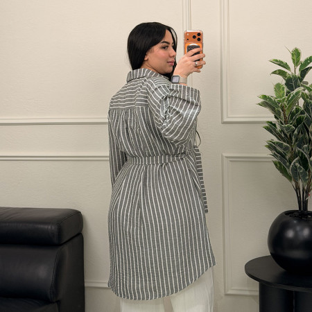 Chemise robe rayée en lin