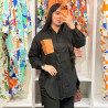 Chemise en popeline avec poche en simili cuir