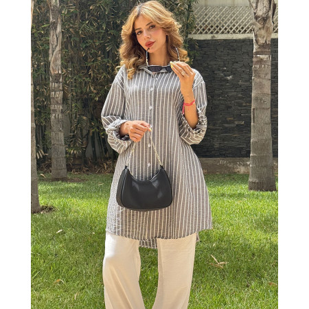 Chemise robe rayée en lin