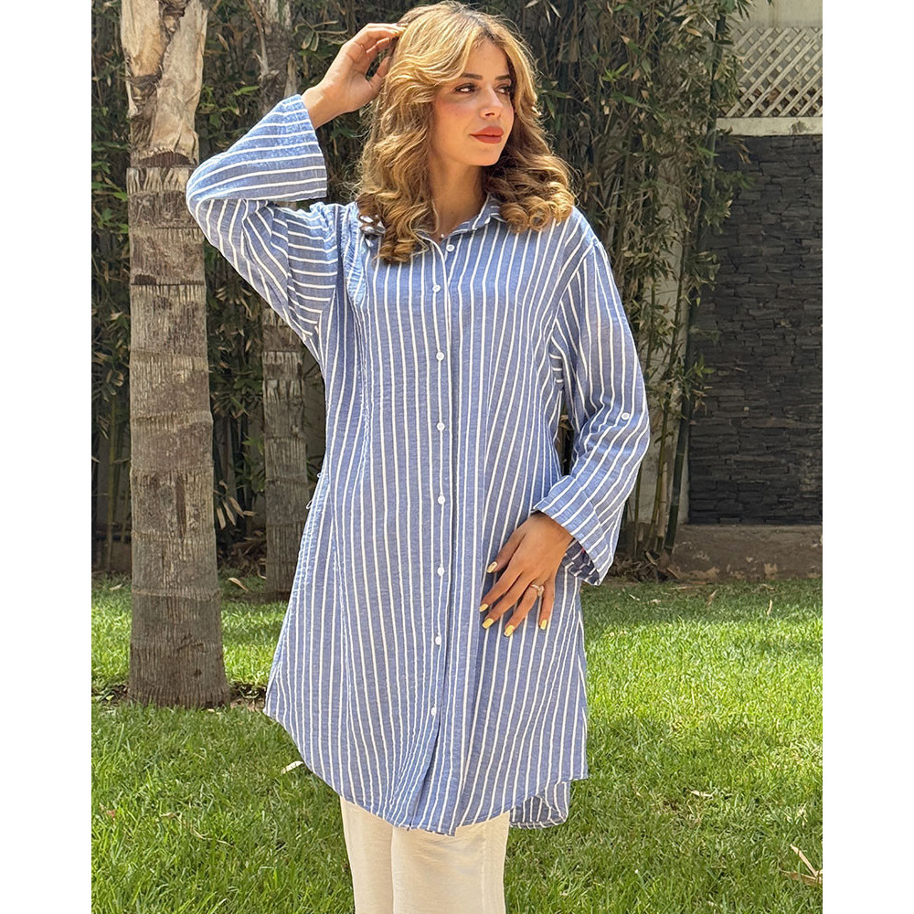 Chemise robe rayée en lin
