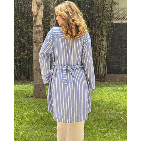 Chemise robe rayée en lin