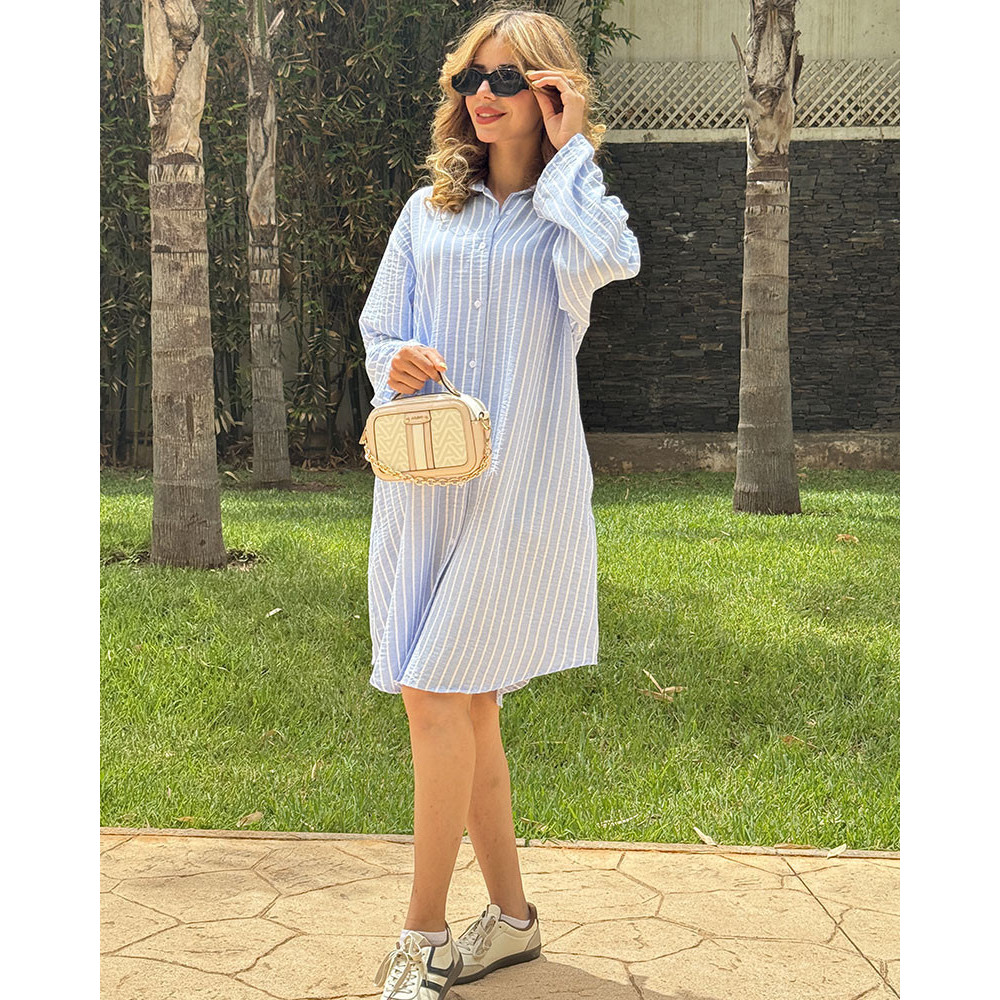 Chemise robe rayée en lin
