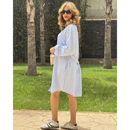 Chemise robe rayée en lin