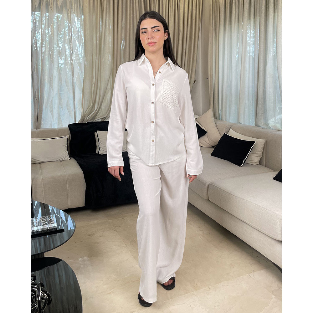 Ensemble en lin avec poche brodé