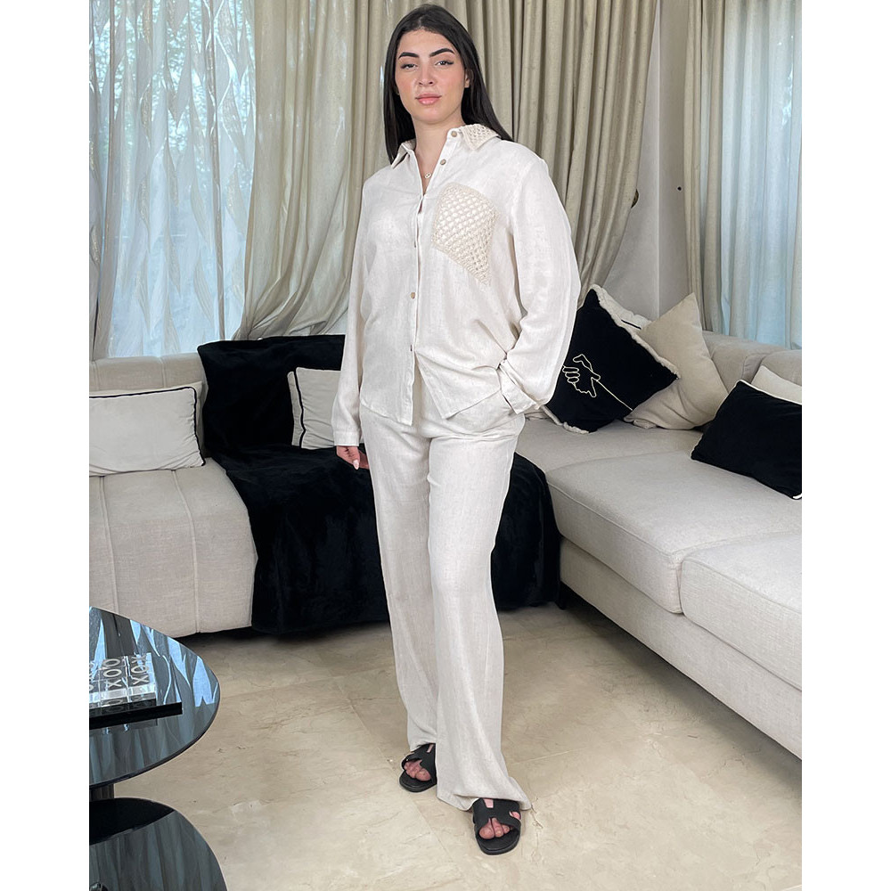 Ensemble en lin avec poche brodé