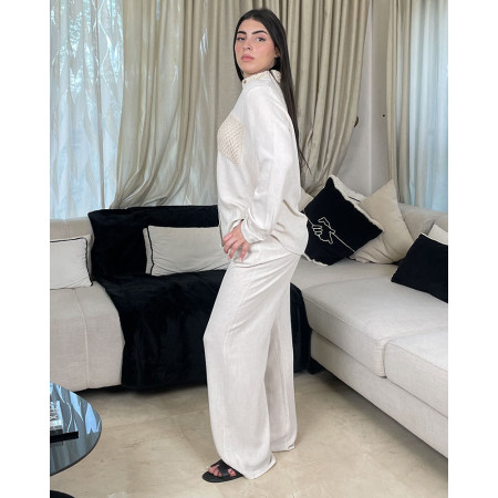 Ensemble en lin avec poche brodé