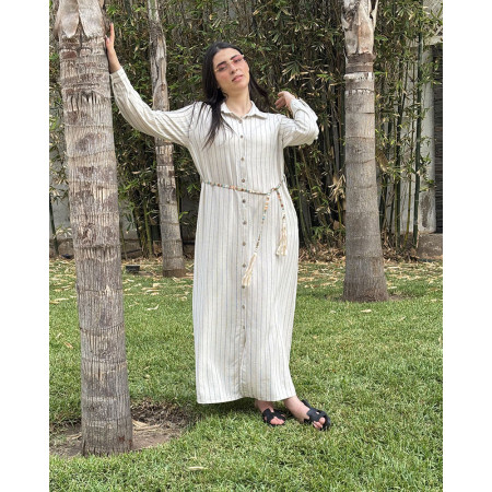 Chemise robe rayée en lin