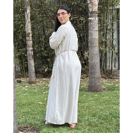 Chemise robe rayée en lin