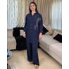 Ensemble en lin avec plume en strass